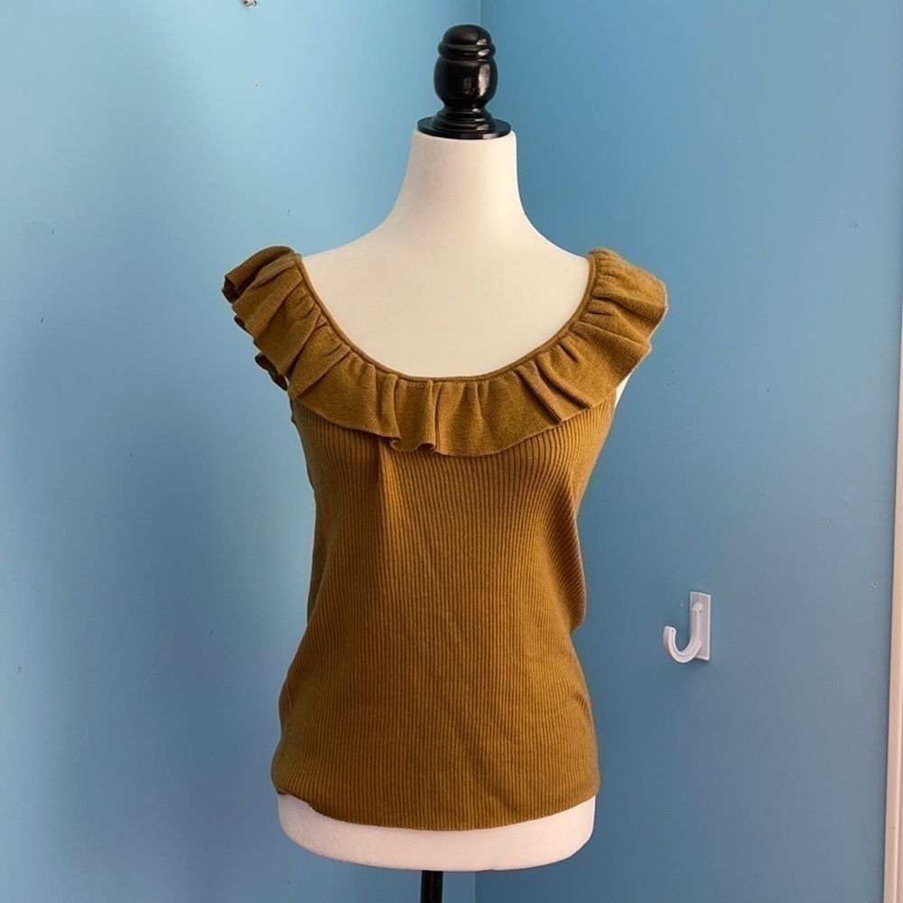 𝅺new Madewell Bronze Wool-blend Ruffled Neckline Top US XS